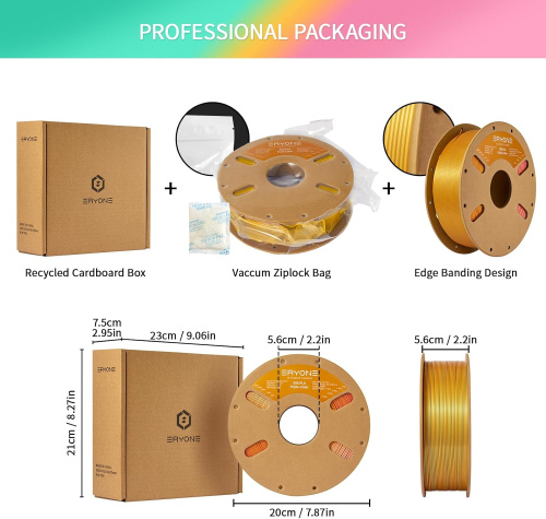 ERYONE Silk Tri-Color PLA, Jewel Green & Orange Red & Gold