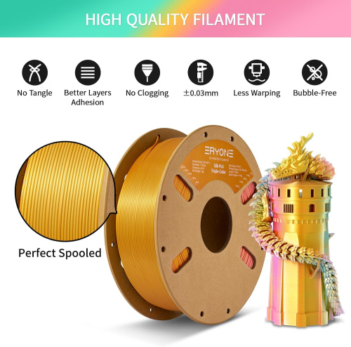 ERYONE Silk Tri-Color PLA, Jewel Green & Orange Red & Gold