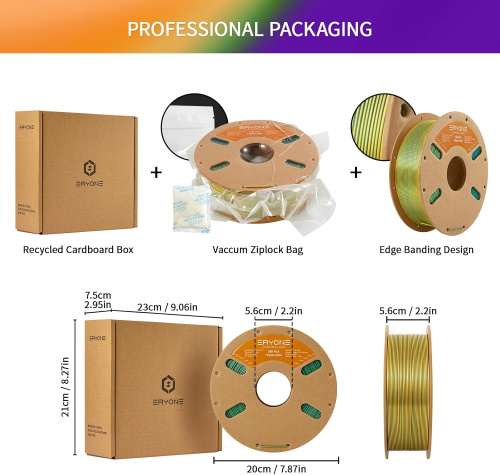 ERYONE Silk Tri-Color PLA, Dark Green & Purple & Yellow