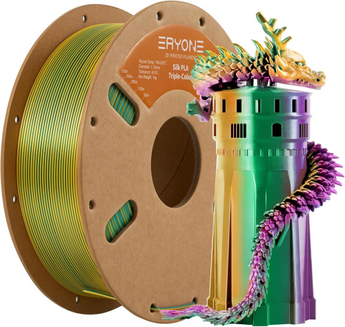 ERYONE Silk Tri-Color PLA, Dark Green & Purple & Yellow
