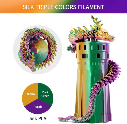 ERYONE Silk Tri-Color PLA, Dark Green & Purple & Yellow