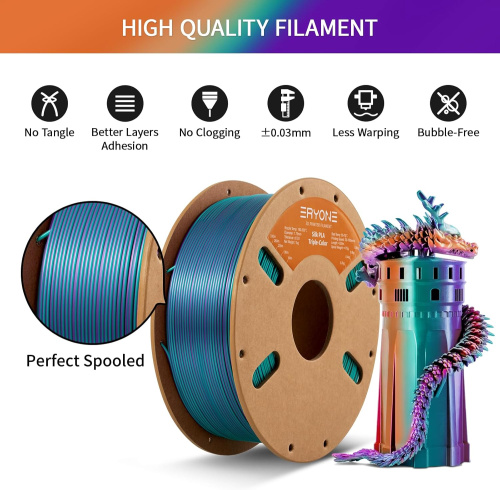 ERYONE Silk Tri-Color PLA, Purple & Blue Green & Burn Orange