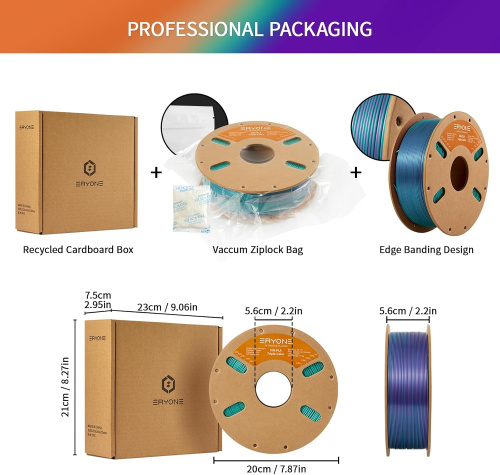 ERYONE Silk Tri-Color PLA, Purple & Blue Green & Burn Orange