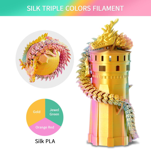 ERYONE Silk Tri-Color PLA, Jewel Green & Orange Red & Gold